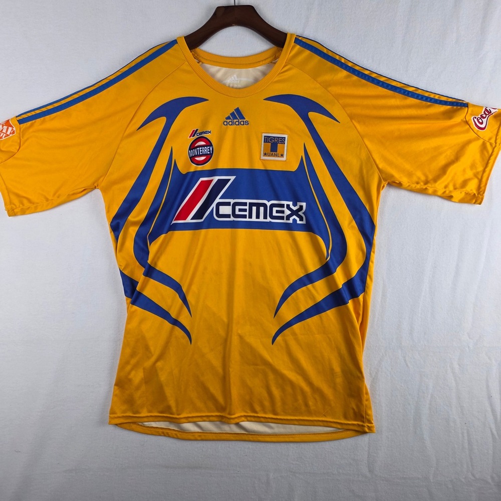 Adidas Tigres UANL Soccer Jersey Mens XL Yellow Blue Cemex Carta Blanca Liga MX